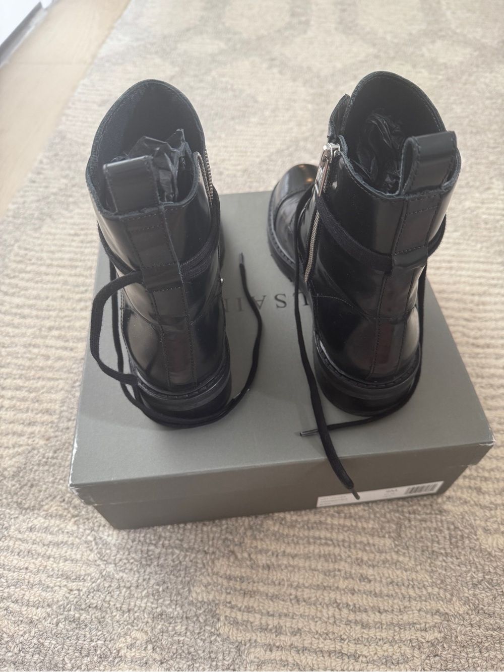 All Saints Black Patent Leather Combat Boots - Picture 6 of 8